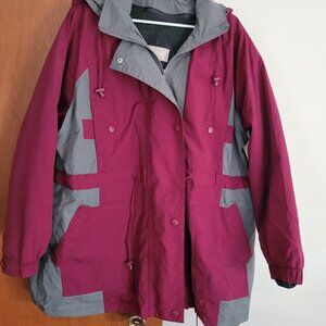 Woman Within Colorblock Anorak Coat - Size 1X- Gray and Claret color - NWOT